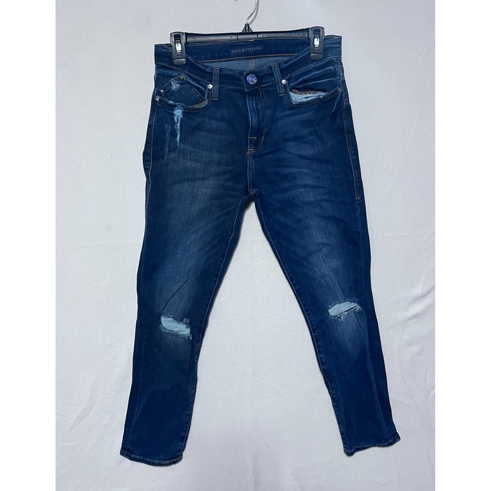 Rock & Republic Berlin Ankle Distressed Skinny Jeans Dark Wash 10M R013438